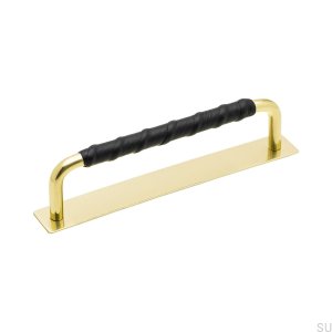 Удлиненная мебельная ручка с подушечкой Royal Deluxe 128 Brass Black Leather