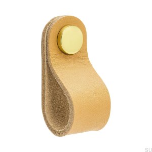 Мебельная ручка Loop Round 65, натуральная кожа с золотом