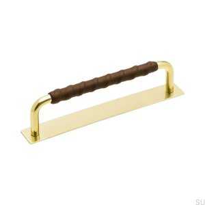 Удлиненная мебельная ручка с подушечкой Royal Deluxe 128 Brass Brown Leather