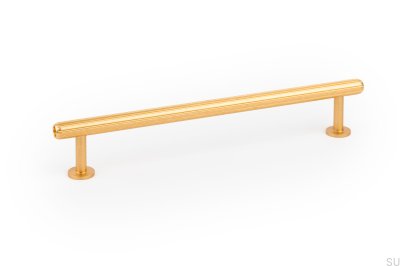 Ручка мебельная продолговатая Rille Mini 160, матовый алюминий и золото