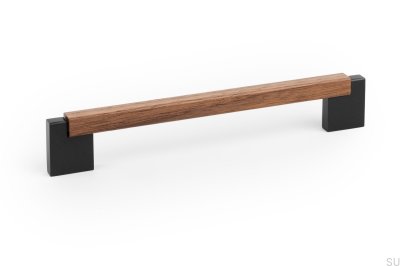 Продолговатая мебельная ручка Duo Mini 160 Деревянный итальянский орех с черным алюминием