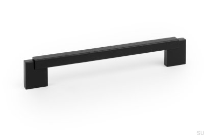 Продолговатая мебельная ручка Duo Mini 160, Деревянная, Черный с черным алюминием