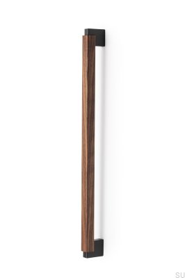 Продолговатая мебельная ручка Duo Big 480 Деревянный итальянский орех с черным алюминием