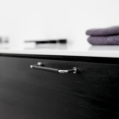 Мебельная ручка Lounge 160, полированная, сталь, черная кожа