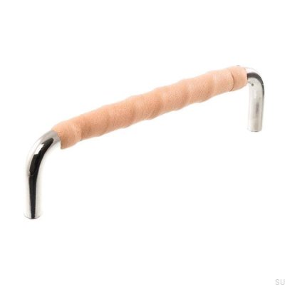 Ручка мебельная продолговатая LL 7353 96 Никель полированный с натуральной кожей