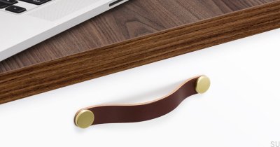 Мебельная ручка Flexa 160, кожа, коричневый с золотом