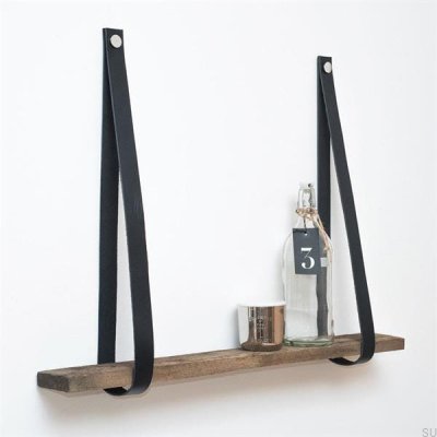 Вешалка для полок черная кожаная с никелем