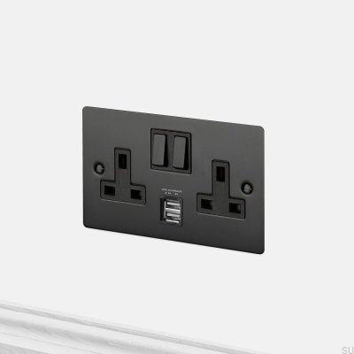 Двойной USB 3.1A Type G UK 2G разъем сталь черный британский стандарт