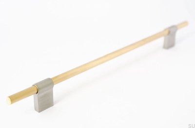 Удлиненная мебельная ручка Line Mix 224 Матовая латунь, неокрашенная, с матовой сталью