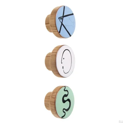 Ручка мебельная Алфавит Деревянная Синяя Эмаль-Масло Бесцветная Полуматовая