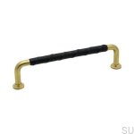 Uchwyt meblowy podłużny 1353 mosiężny ze skórzaną wstawką od Beslag Design