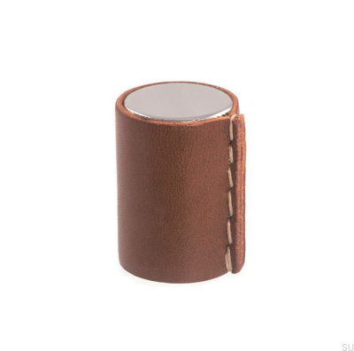 Ручка мебельная 0132 Полированный хром с коричневой кожей