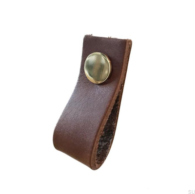 Мебельная ручка Петля Кожа Коричневая с Золотом