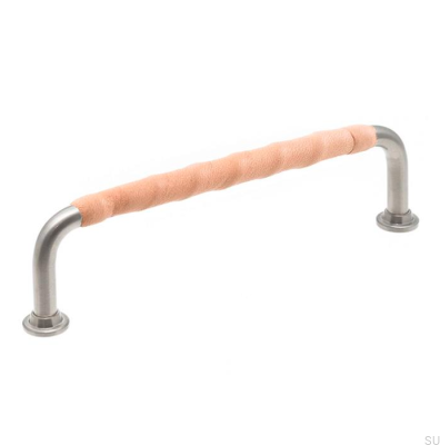 Ручка мебельная удлиненная 1353 128 Матовый никель с кожей