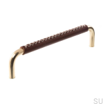 Uchwyt meblowy podłużny 7353 128 Mosiężny Polerowany z Brązową Skórą.png