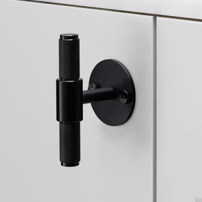 Т-образная мебельная ручка с крестообразной пластиной, сталь 95, черная