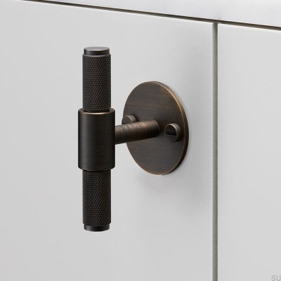 Т-образная мебельная ручка с крестообразной накладкой, латунь 95, обожжённая бронза