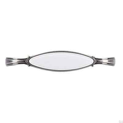 Ручка мебельная удлиненная 1973 96 Античное серебро с белым