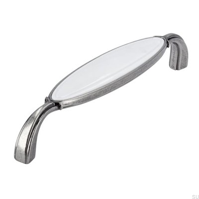 Ручка мебельная удлиненная 1973 128 Античное серебро с белым