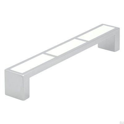 Ручка мебельная удлиненная 2014 128 Хром Полированный с Белым