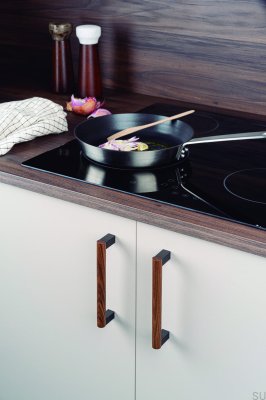 Eto 160 Удлиненная мебельная ручка из деревянного ореха с серым алюминием