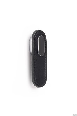 Продолговатая черная кожаная мебельная ручка с полированным хромом