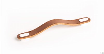 Удлиненная мебельная ручка Oblong Beige Leather with White