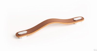 Удлиненная мебельная ручка Oblong Beige Leather with Polished Chrome