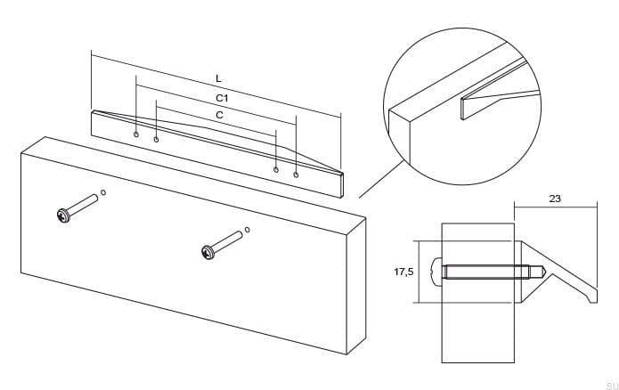 0322600L24--Uchwyt-meblowy-podłużny-Cutt-320-480-Aluminiowy-Srebrny-Szczotkowany-Viefe-Skandynawskie-Uchwyty-rysunek-techniczny