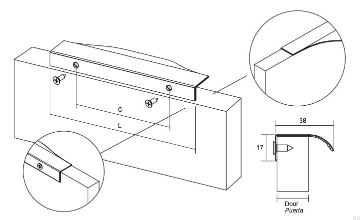0255256L24--Uchwyt-meblowy-krawędziowy-Noma-0255-256-Aluminiowy-Srebrny-Szczotkowany-Viefe-Skandynawskie-Uchwyty-rysunek-techniczny