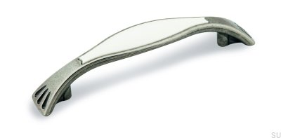 Ручка мебельная удлиненная 1881 96 Античное серебро с белым