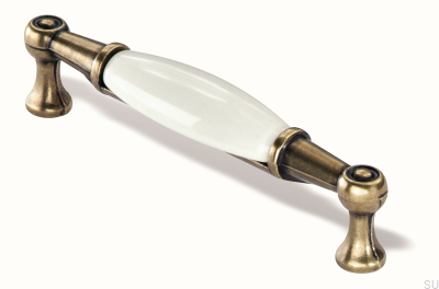 Продолговатая мебельная ручка 1699 96 PF Античное золото с фарфором