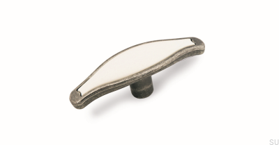 Ручка для мебели 1889 античное серебро с белым