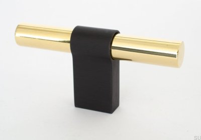 Мебельная ручка T-Bar Line Big Mix 12, полированная латунь, без лакировки, с черным алюминием