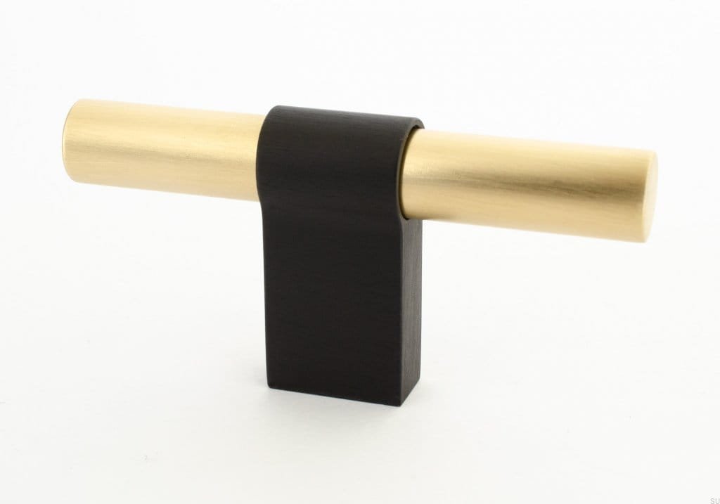 KN29AS/MB--Gałka-meblowa-T-Bar-Line-Big-Mix-80-Mosiężna-Szczotkowana-Nielakierowana-z-Czarnym-BB-Sweden-Skandynawskie-Uchwyty_1