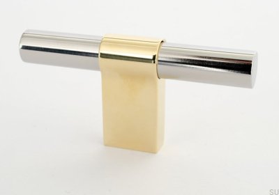 Мебельная ручка T-Bar Line Big Mix 12, полированная сталь и полированная латунь