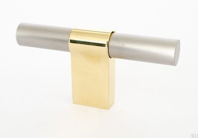 Мебельная ручка T-Bar Line Big Mix 12, матовая сталь и полированная латунь