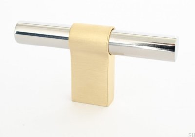 Мебельная ручка T-Bar Line Big Mix 12, полированная сталь с матовой латунью