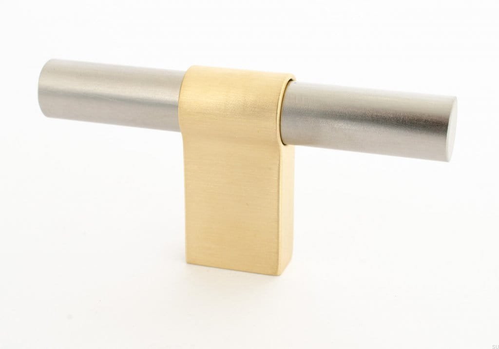 KN29MB/RB--Gałka-meblowa-T-Bar-Line-Big-Mix-80-Stalowa-Szczotkowana-ze-Szczotkowanym-Mosiądzem-BB-Sweden-Skandynawskie-Uchwyty_1