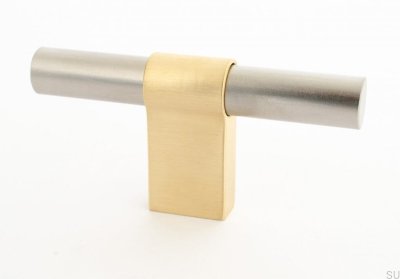 Мебельная ручка T-Bar Line Big Mix 12, матовая сталь и матовая латунь