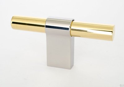 Мебельная ручка T-Bar Line Big Mix 12, полированная латунь и полированная сталь
