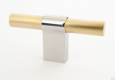 Мебельная ручка T-Bar Line Big Mix 12 Матовая латунь и полированная сталь