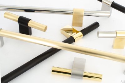 Продолговатая мебельная ручка Line Big Mix 224 Brushed Steel with Brushed Brass