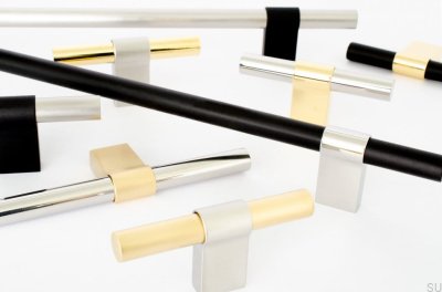 Line Big Mix 592 продолговатая мебельная ручка, матовая сталь и матовая латунь