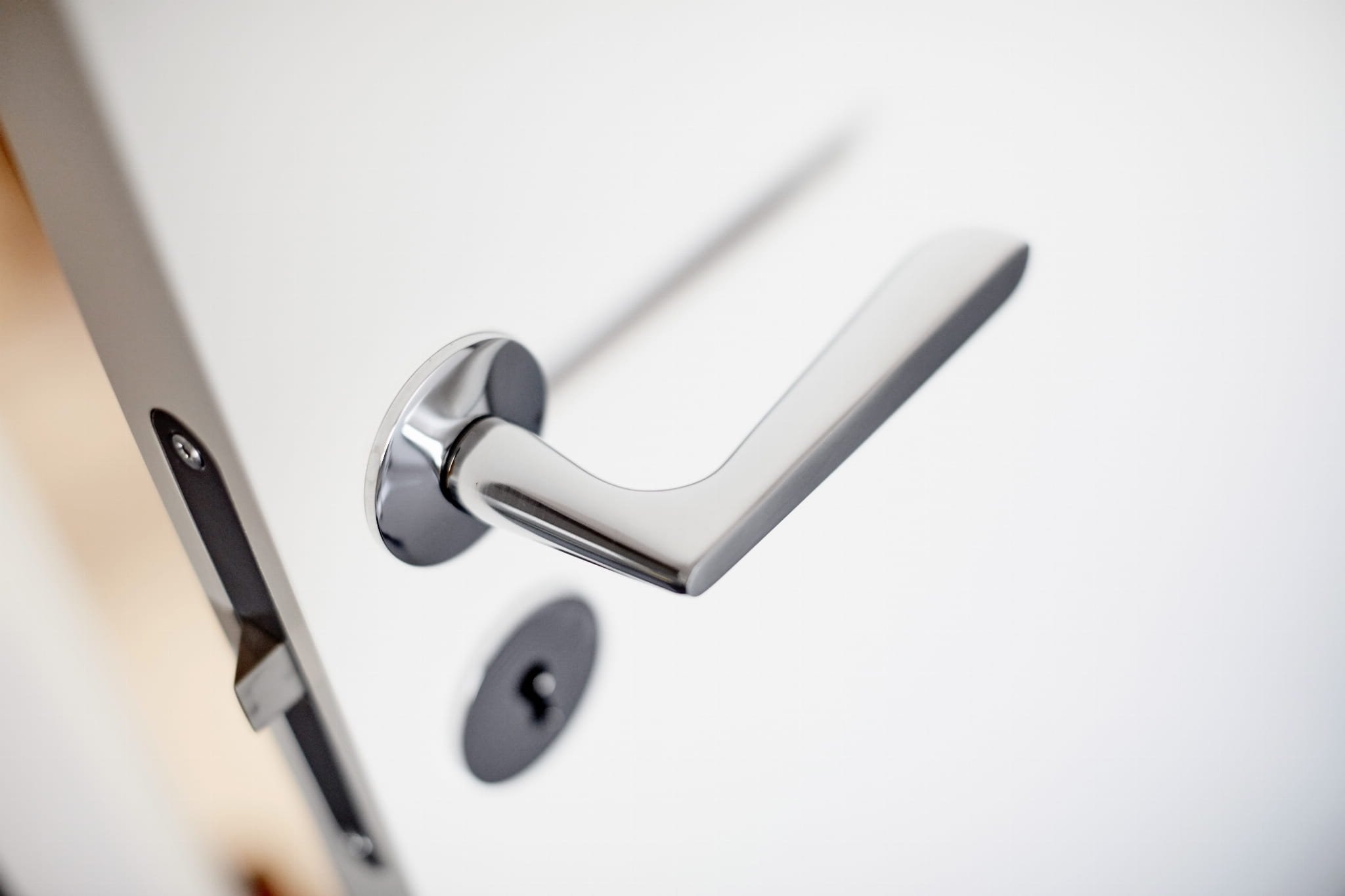 Zdjecie klamki TS 1 srebrnej w drzwiach