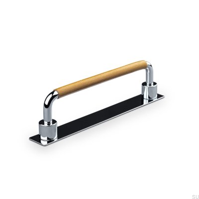 Продолговатая мебельная ручка Asissi Swept 128 Полированный хром и светло-коричневая кожа