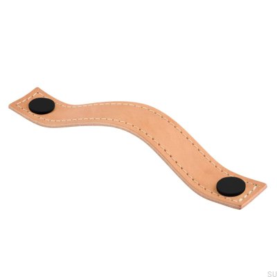 Ручка мебельная продолговатая Aviano 128 Кожа Светло-Коричневый с Черным