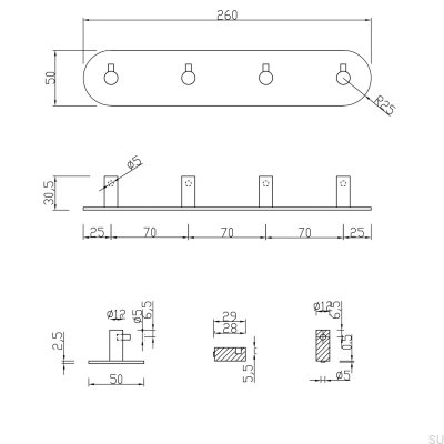 Настенная вешалка Tours 260-4, полированный хром