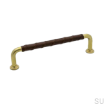 Uchwyt meblowy podłużny 1353 mosiężny ze skórzaną wstawką od Beslag Design