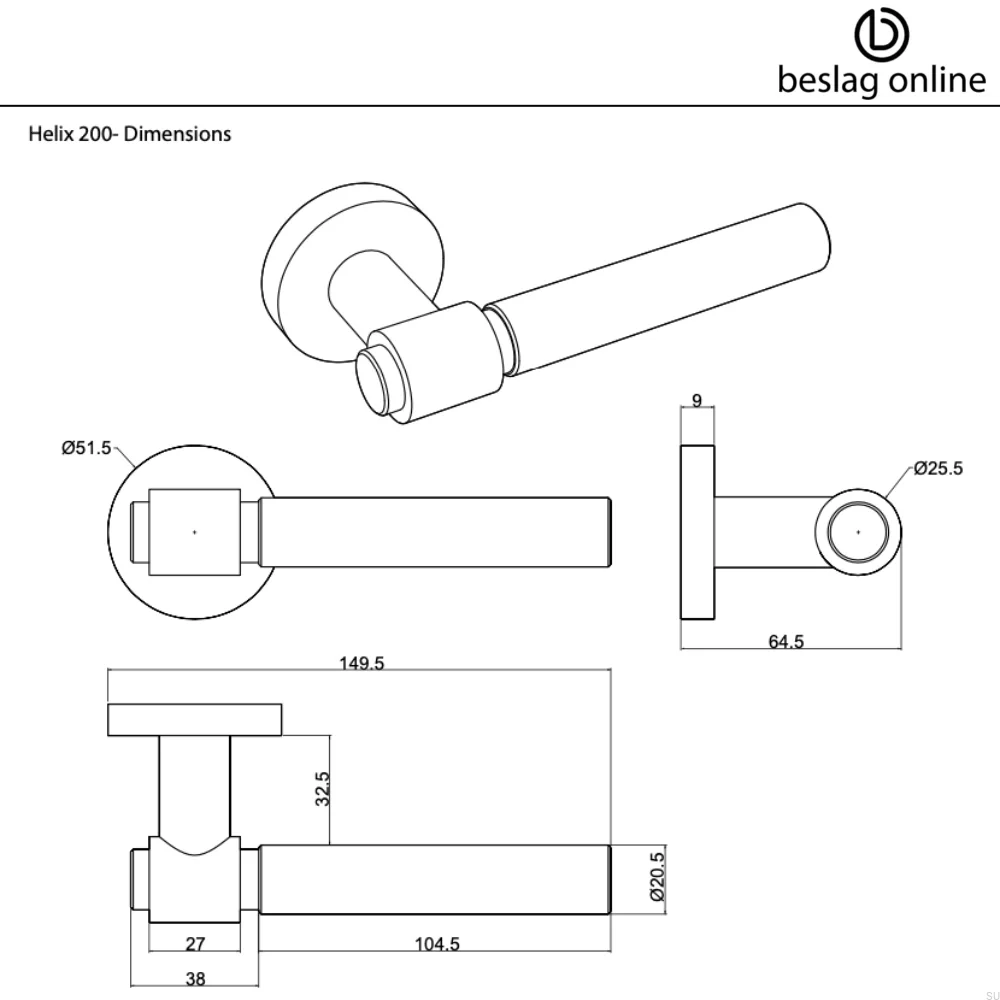 752015-41E Klamka do drzwi Helix 200 Plain Metalowa Czarna